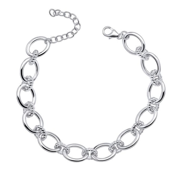 SILVER OVAL LINK BRACELET WITH TEXTURED CONNECTION LINKS